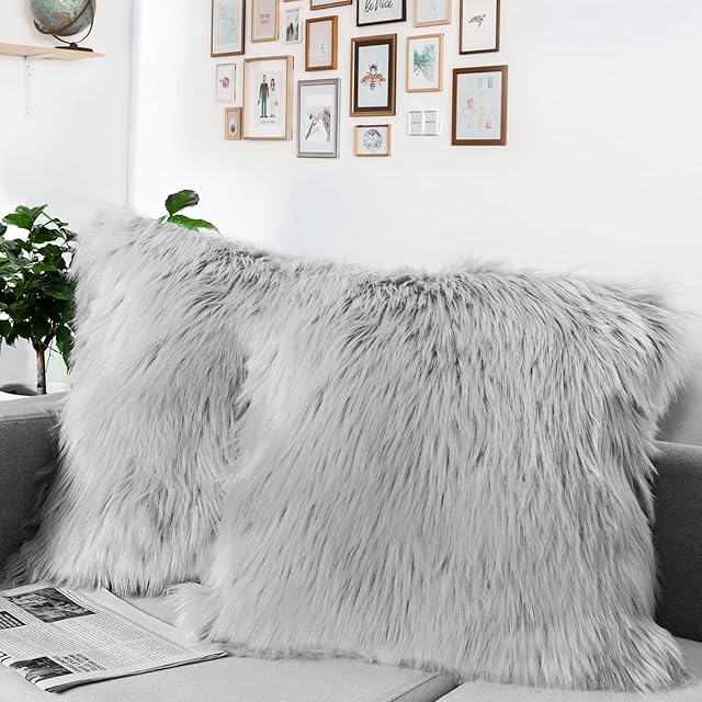 DQMEN Faux Fur Cushion Covers, Deluxe Home Decorative Super Soft Plush Mongolian Faux Fur Throw Pillow Cover Cushion Case