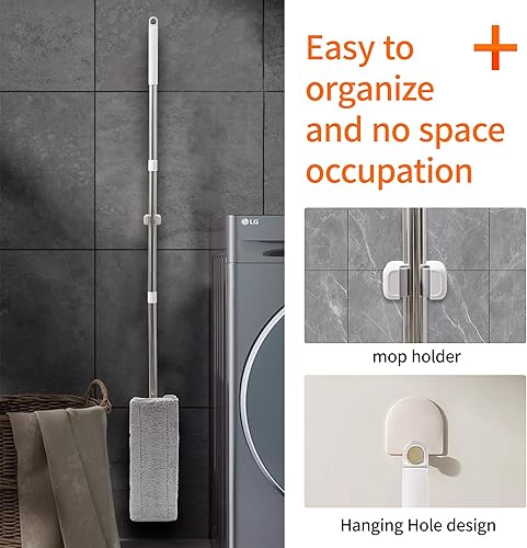 Miniatura 9 de Trapeador húmedo de microfibra de 360 para limpieza de suelos 4 almohadillas de microfibra reutilizables resistentes altura ajustable y accesorios