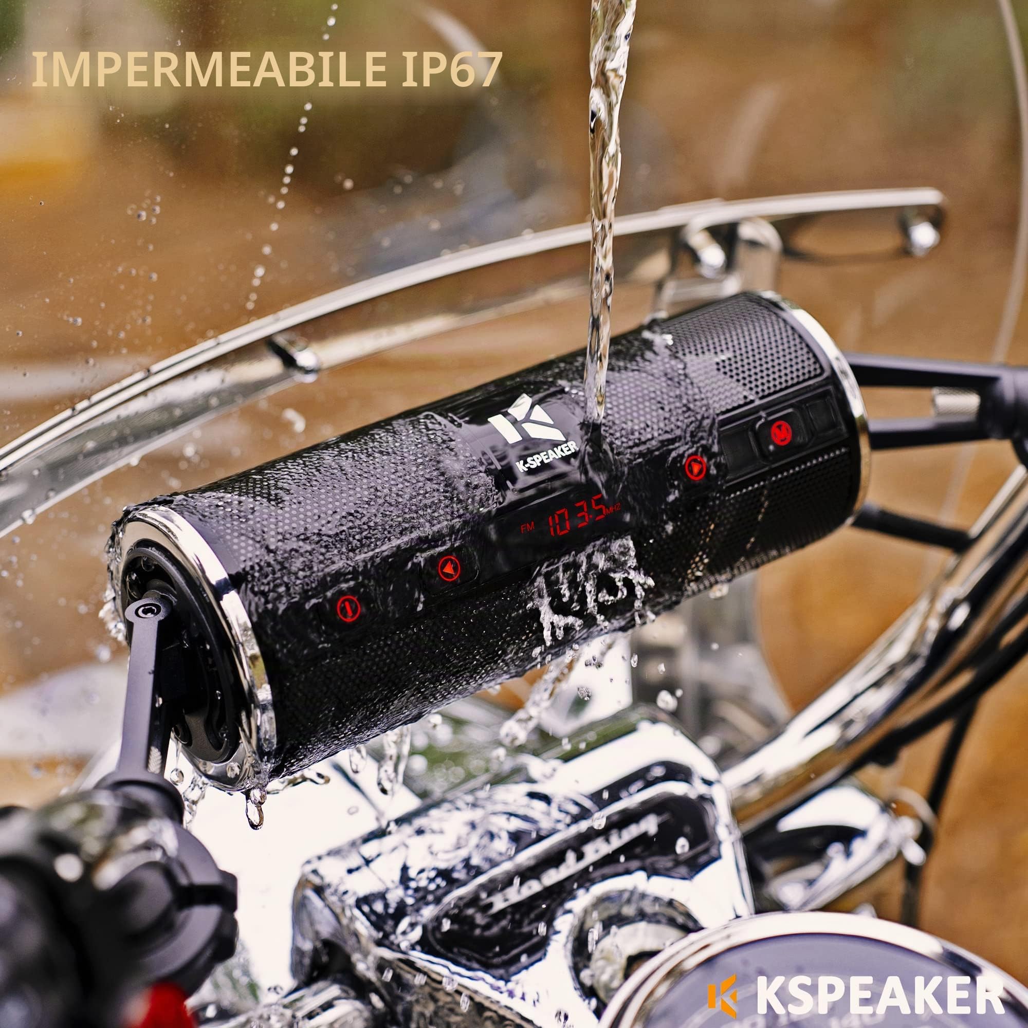 KSPEAKER Altoparlanti Bluetooth impermeabili Sistema audio radio amplificato 3 pollici metallo lettore MP3 Ideali per ATV, scooter, 12V veicoli, K2BL