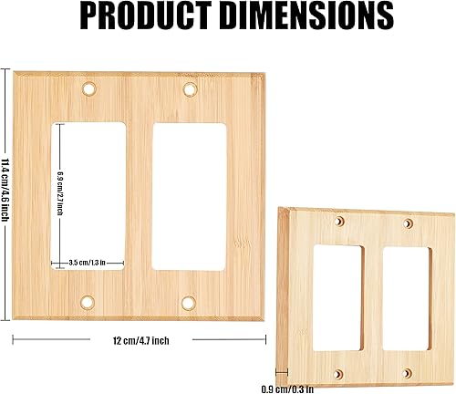 Miniatura 2 de Cubierta decorativa para interruptor de luz de madera cruda, placa de pared doble basculante de 4.5 x 4.5 pulgadas, cubierta de placa de interruptor