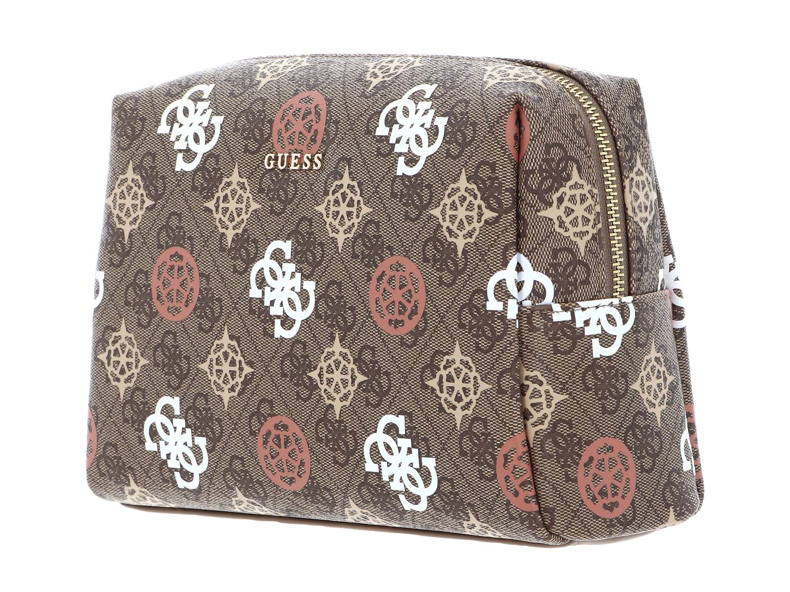 GUESS Bolsa de Maquillaje Large Top Zip Cosmetic Bag Brown Multi marrón