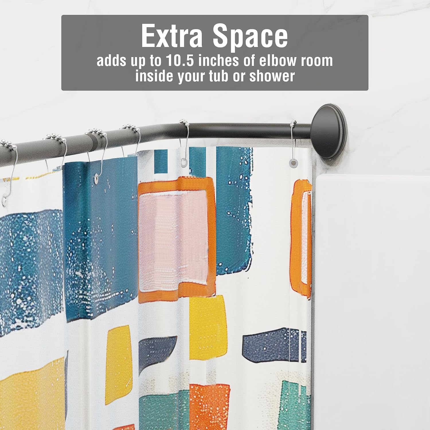 Decorative Curved Shower Curtain Rod, Bowed Design 10" Extra Space, 36-84" Adjustable, Rust-proof Stainless Steel, Drilling Needed Wall Mount, Matte Black