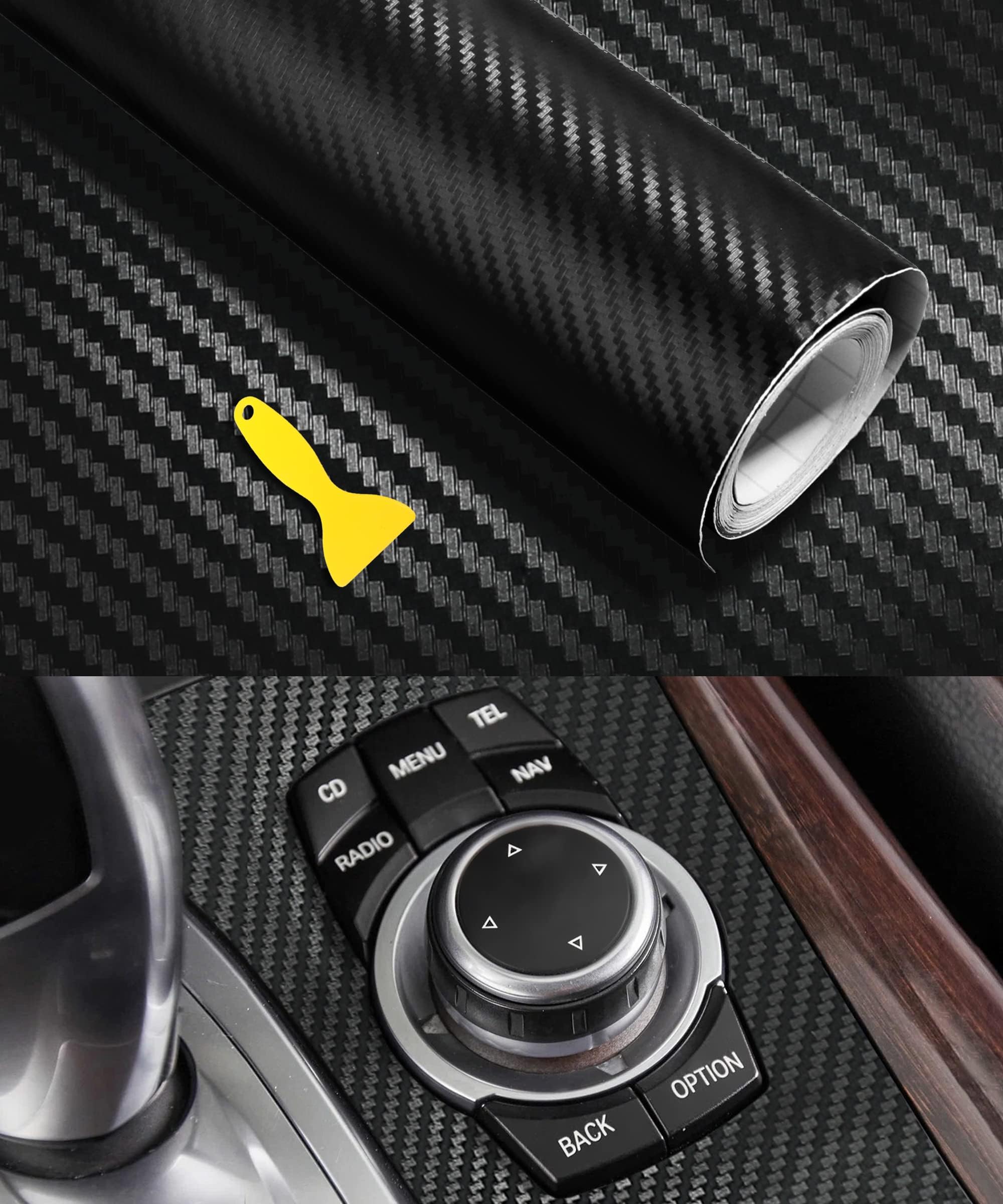 YAKEFLY 13FTx1FT Carbon Fiber Vinyl Wrap Roll for Cars, Motorcycles, Laptops, Mobile Phones, PC Cases