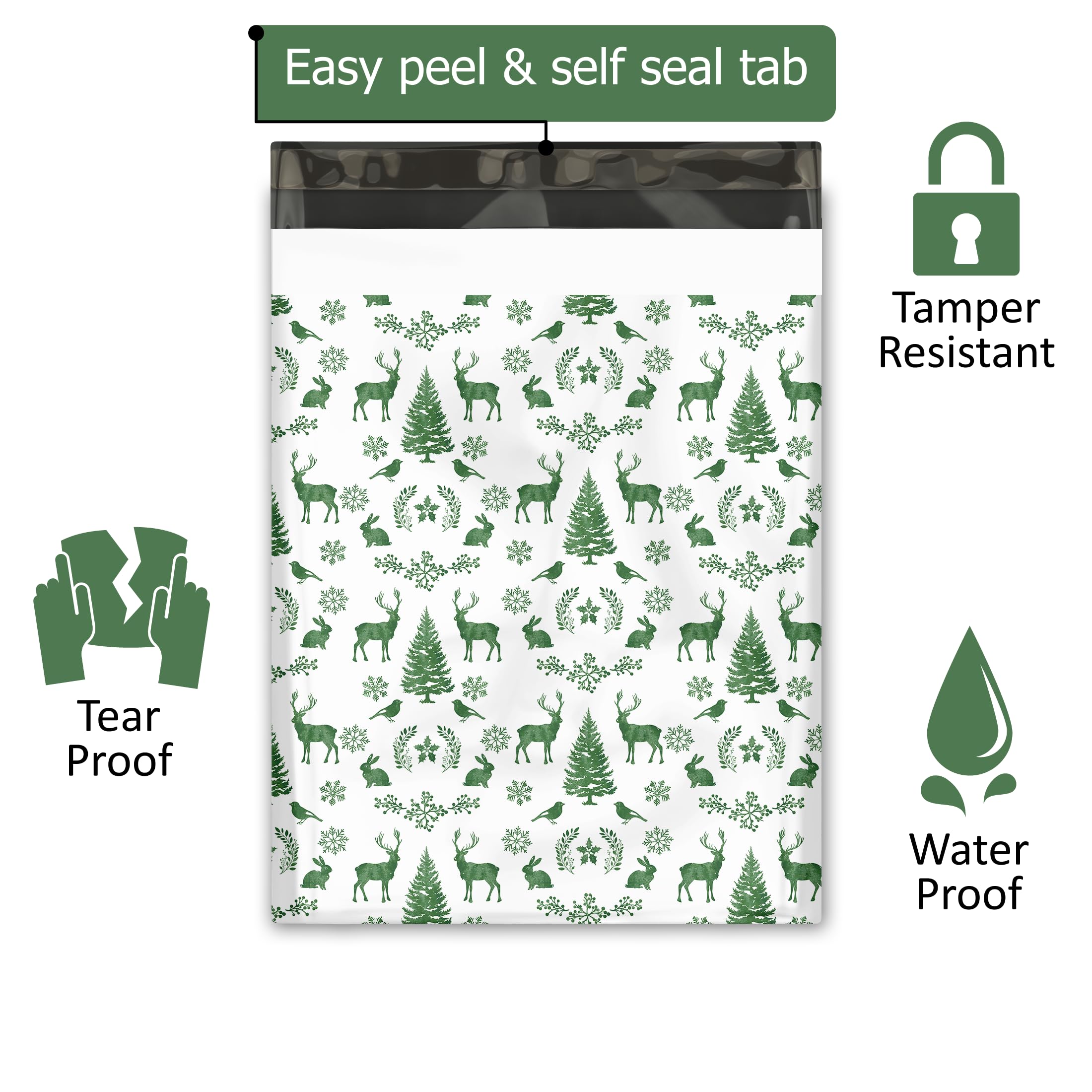 19x24 (25) Inverno Cervo Scena di Natale Designer Poly Mailers Impermeabile Autosigillante Resistente agli strappi Polymailers Buste di spedizione Premium Stampato Borse per piccole imprese