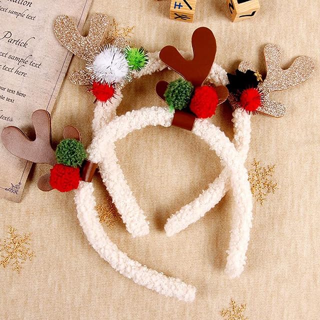 2 Pieces Christmas Headband Elf Headband Multicolored Elf Hat Headband for Girls Women Christmas Party Favors (Deer Horn)