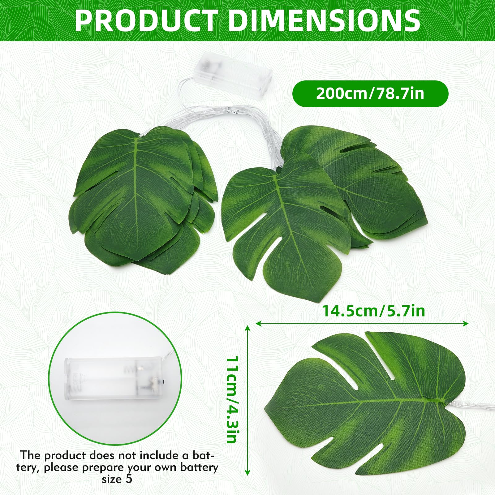 TaimeiMao Guirnalda de Luces LED Tropical, 2M 10 Hojas de Palmera LED, Guirnalda de Luces Tropical Hawái, Decoración Vegetal Primaveral para Interiores y Exteriores Fiesta Hawaiana Boda Playa