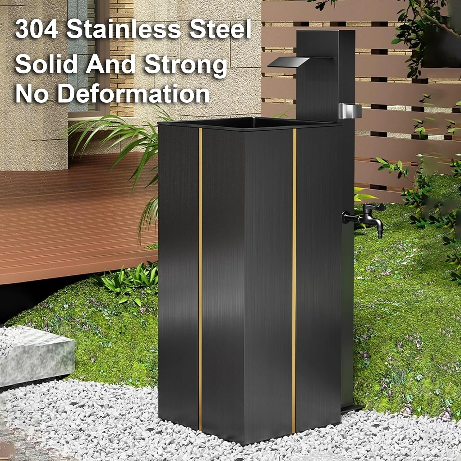 Garden Water Column Stainless Steel, Freestanding Water Column Garden Water Tap, Freeze Proof Outdoor Dual Faucet, Outdoor Faucet Water Dispenser Hydrant(Gold)