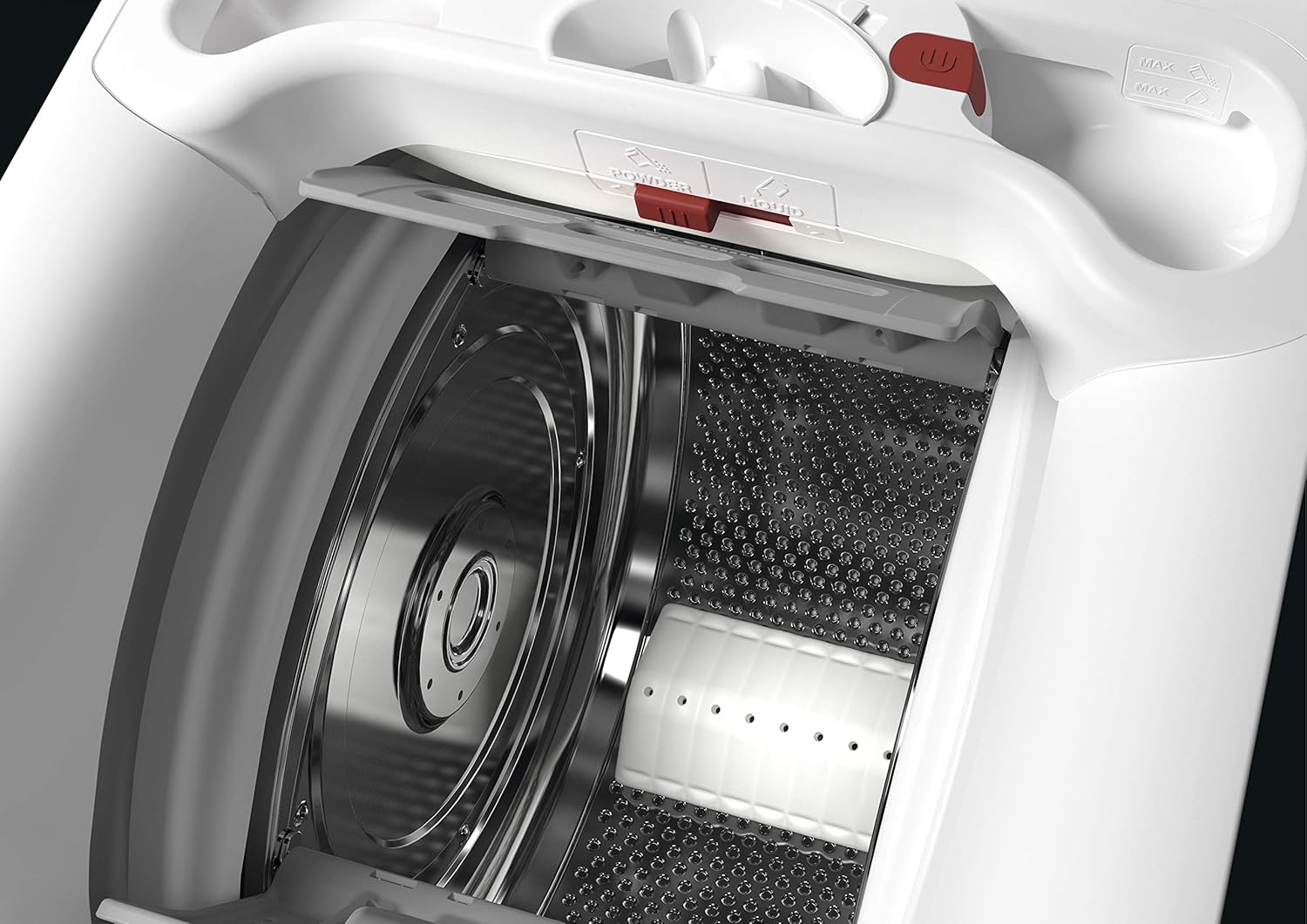Унутра view of the washing machine drum with Soft Opening flaps