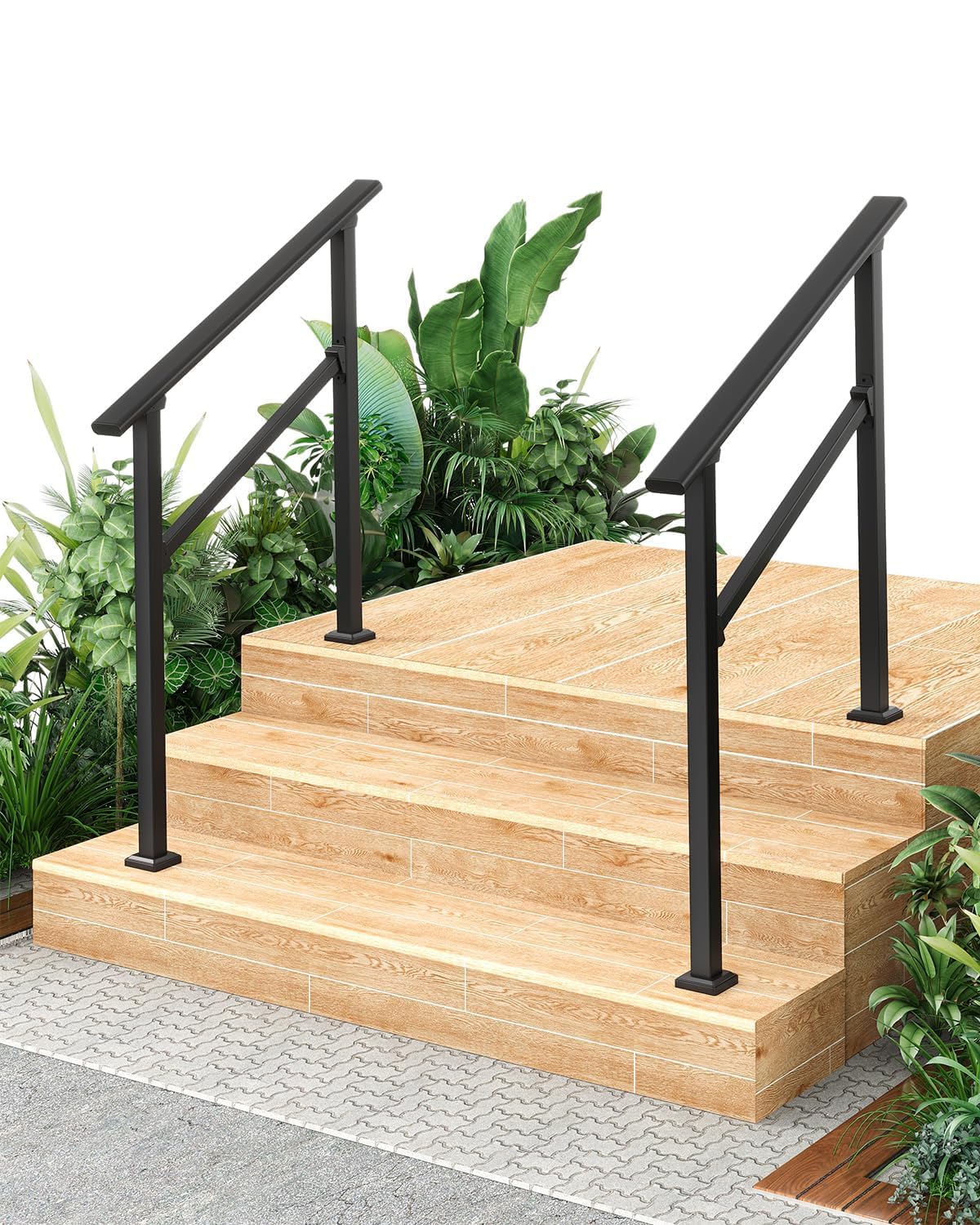 2-Pack Adjustable Outdoor Handrail for 3 Steps – Weatherproof Non-Slip Garden Grab Rail with Installation Kit, Safety Support for Elderly on Exterior Stairs – Black