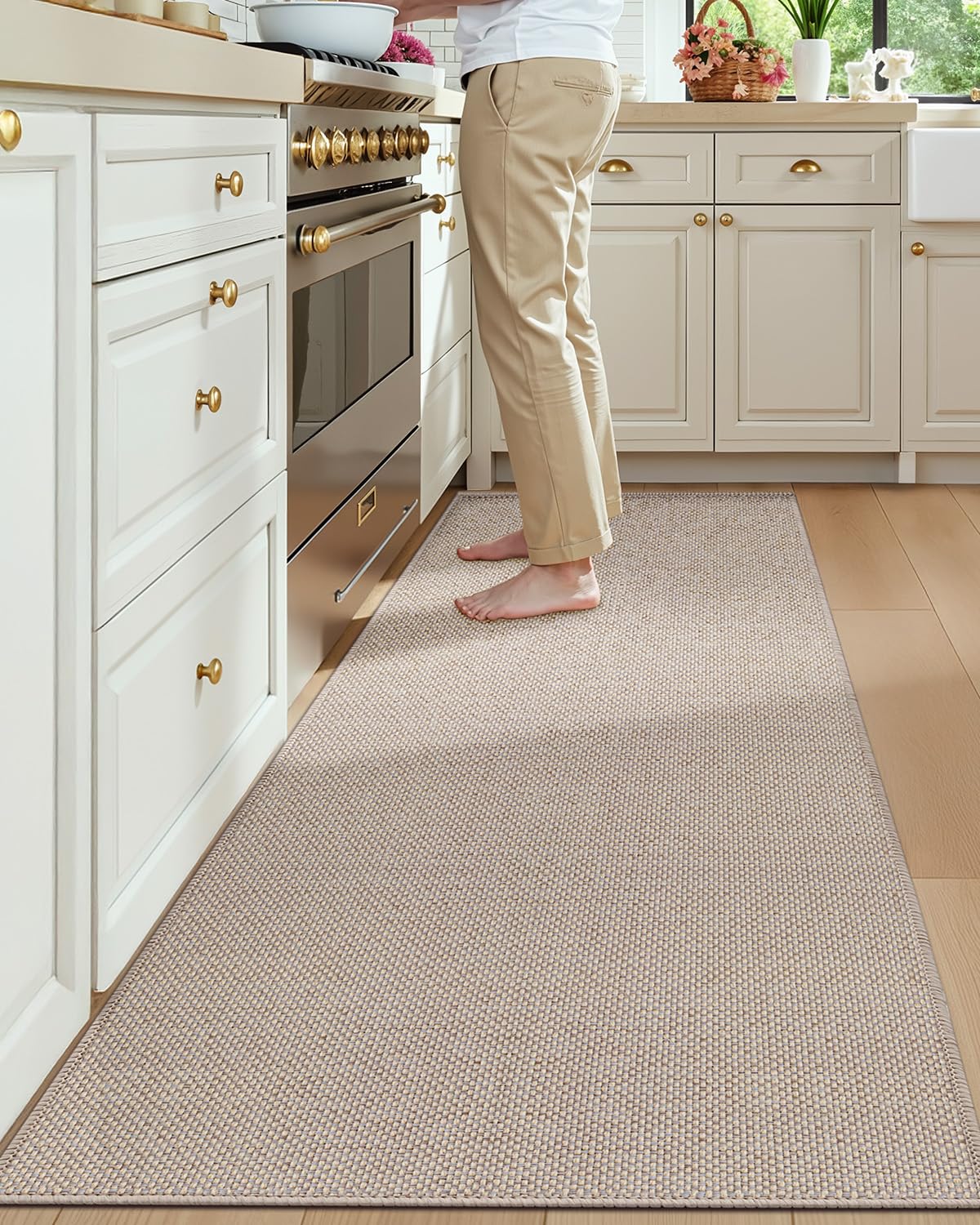 COLOR&GEOMETRY Tappeti da Cucina Antiscivolo Lavabile 61x183cm, 4mm Sottile Tessuto Runner Tappeto, Assorbente Facile da Pulire Tappeti da Pavimento per Davanti al Lavandino, Corridoio, Beige