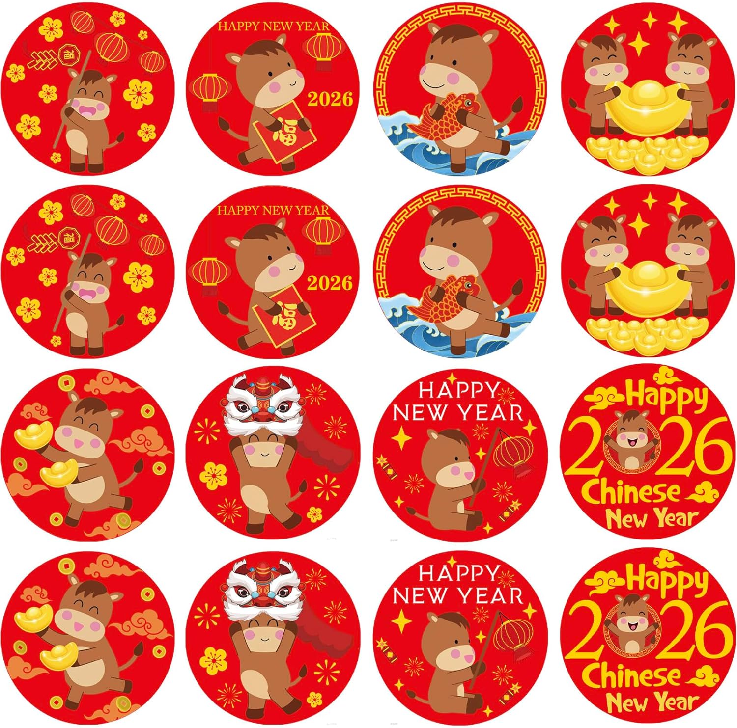 ELLZK Chinese New Year Candy Stickers for Chinese Lunar New Year Decorations 2026 Year of the Horse Round Candy Sticker Favors - Labels Fit Chocolate Candy