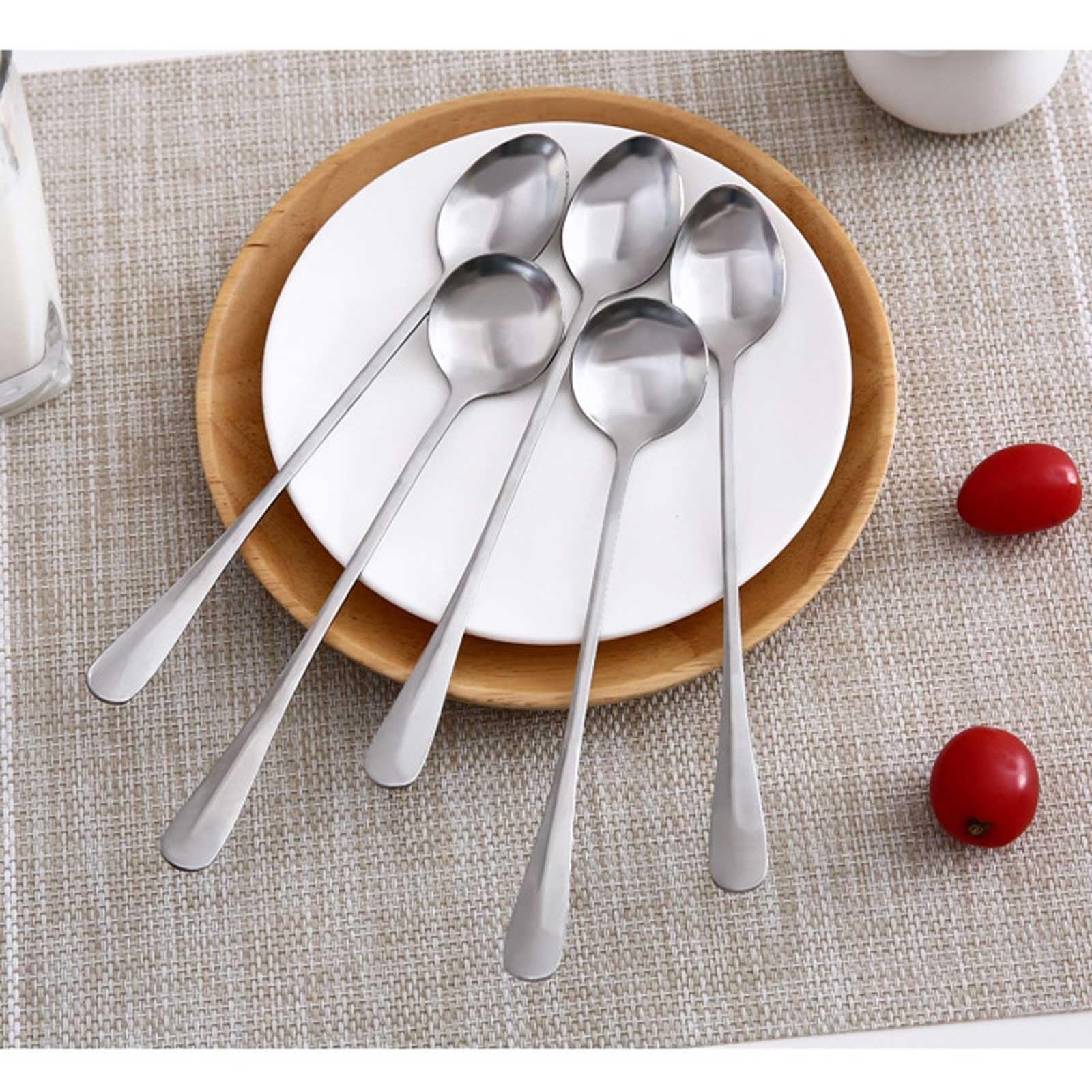 Cuillère à Soupe en Acier Inoxydable, Petite cuillère à café, cuillère à Soupe, cuillère de Table, cuillère à louche à Long Manche en Acier Inoxydable, Lot de 10(Round Spoon)