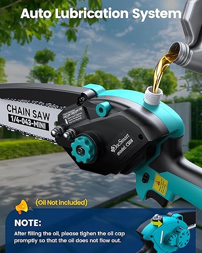 Miniatura 7 de Sierra de poste inalámbrica y mini motosierra de 8 pulgadas, recortadora eléctrica 2 en 1 para árboles con 2 baterías recargables de 2000 mAh,