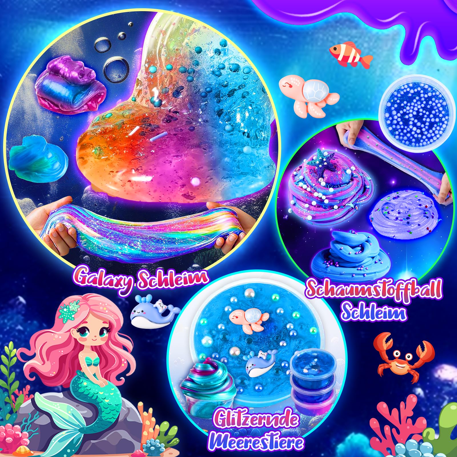 iKidiki Schleim Kinder, Galaxy Ozean Schleim Selber Machen Set Spielzeug ab 6 7 8 9 10 11 12 Jahre Mädchen Jungen DIY Slime Kindergeburtstag Geschenk Mädchen 6-12 Jahre Slime Set zum Selbermachen
