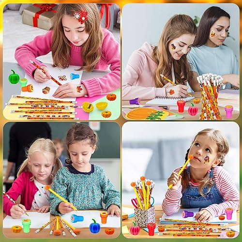 Miniatura 7 de Cinrobiye 122 piezas de calabazas de otoño, regalos de fiesta, suministros de fiesta de hoja de arce, Día de Acción de Gracias, juego de papelería