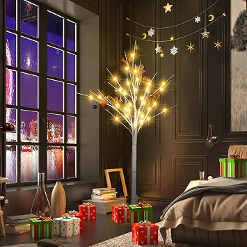 Hooseng Lighted Tree 4FT 5FT and 6FT LED Artificial Light Up Tree with 200 LED Lights Perfect for Christmas Easter Home Party Birthday Wedding Decor, Pack of 3, Warm White