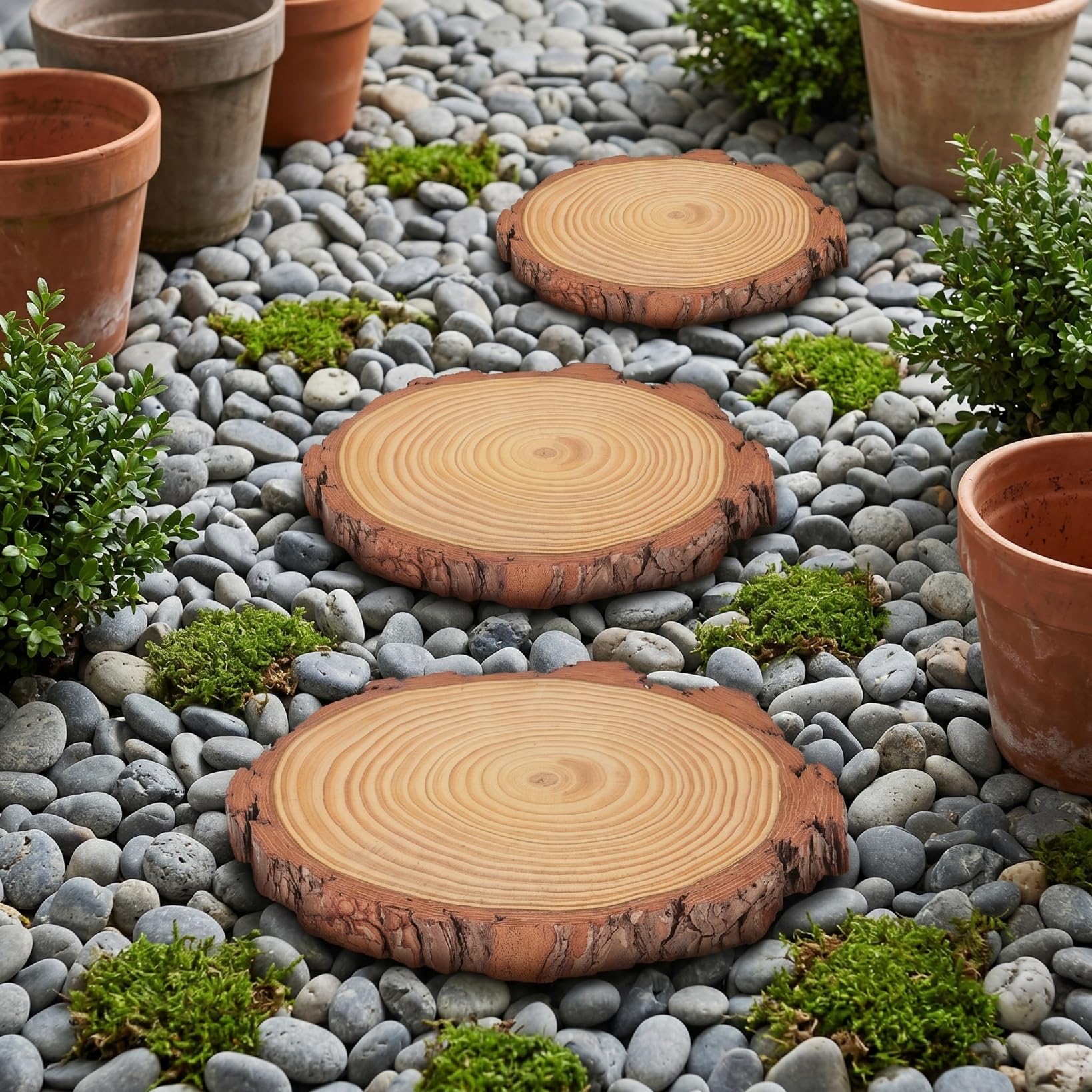 Lot de 3 pierres rondes en bois japonaises pour extérieur, jardin, terrasse, marchepied
