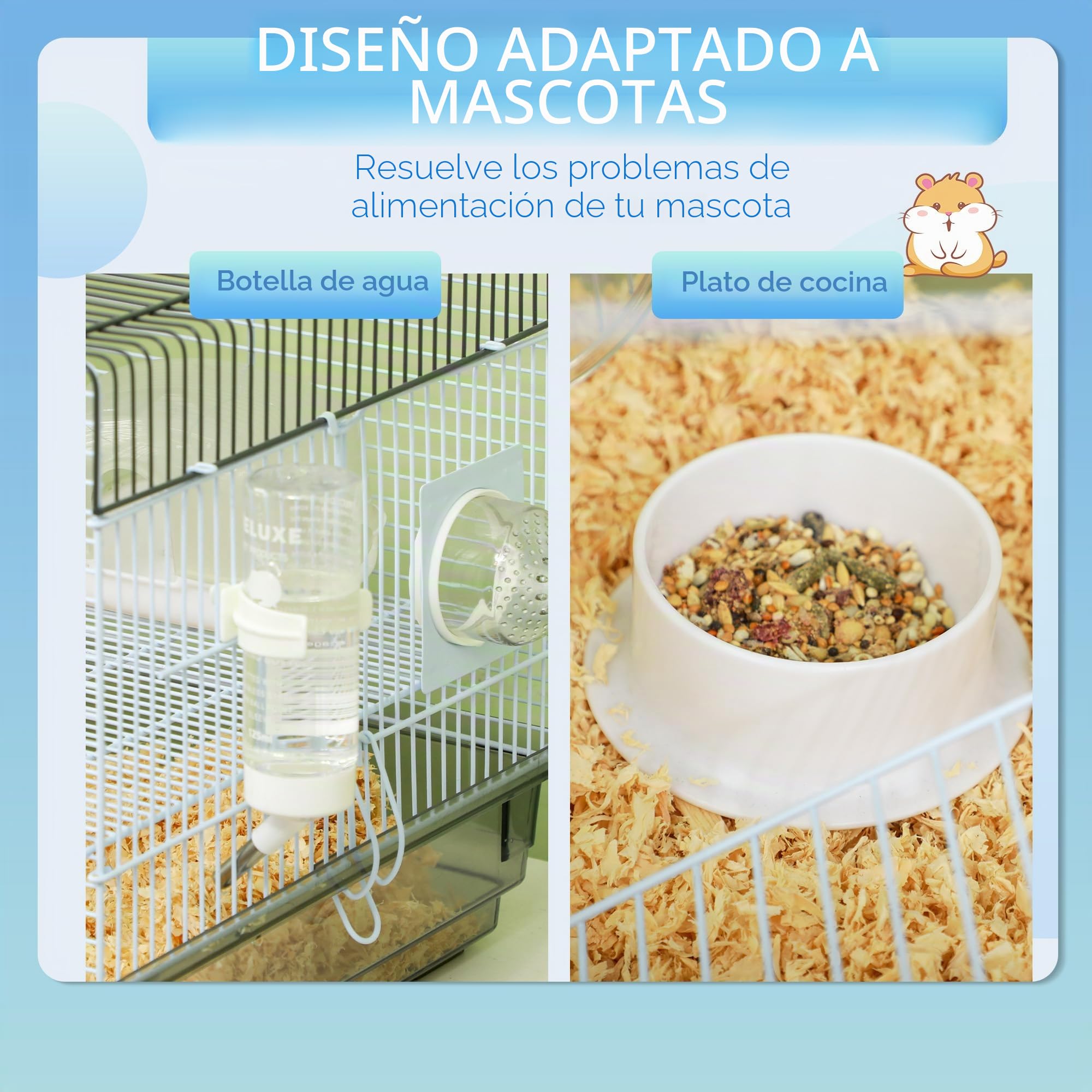PawHut - Jaula para hámster y roedor con túnel, accesorios incluidos, asa, alambre de acero, 58 x 32 x 31 cm, color gris