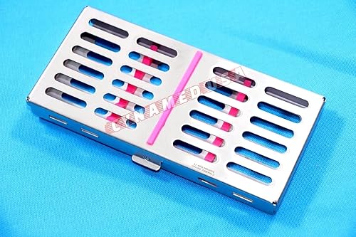 Miniatura 4 de Nueva bandeja de caja de casete de esterilización de autoclave dental alemana alemana para 7 instrumentos, color rosa