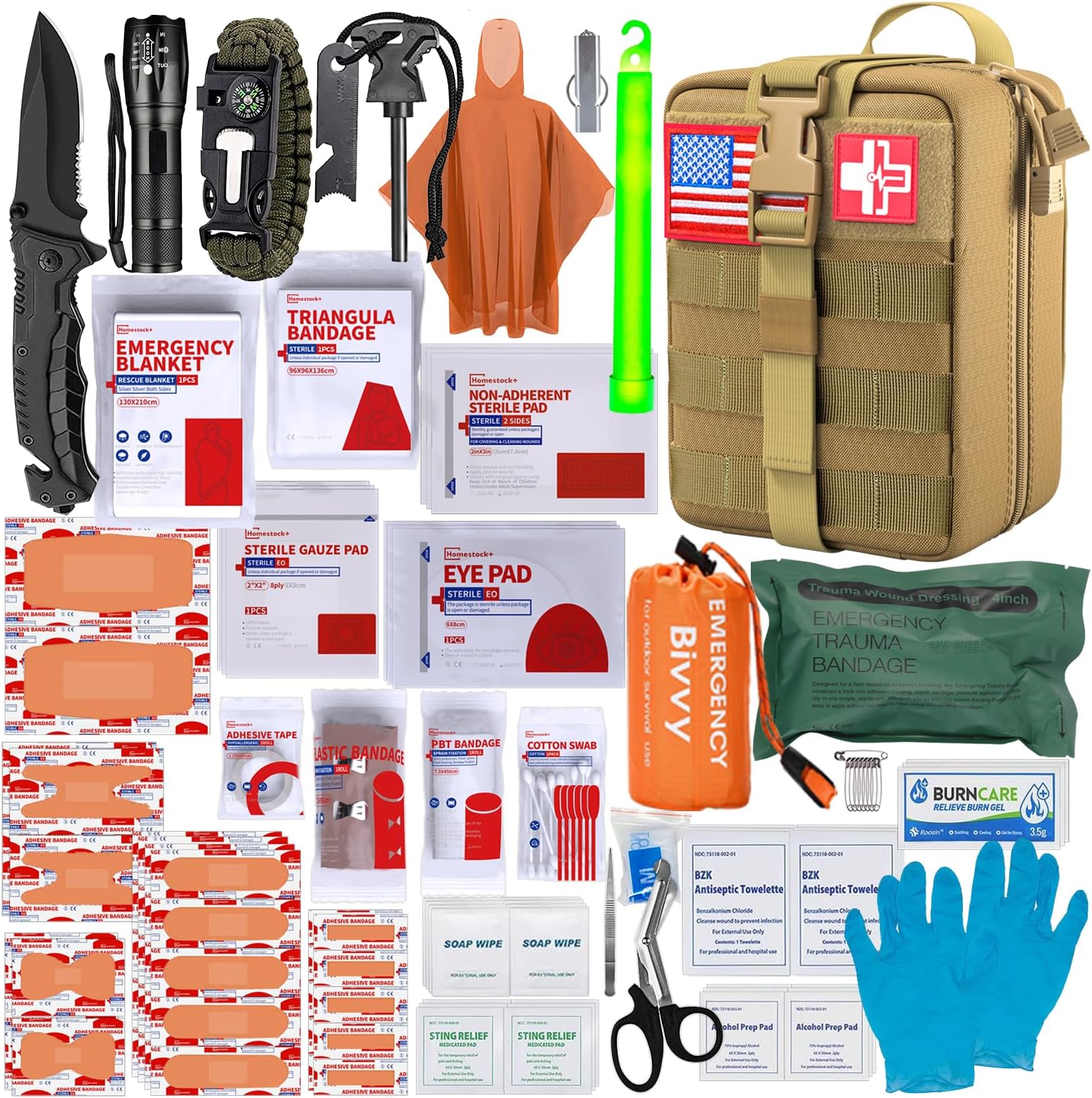 [Upgrade] Survival First Aid Kit Outdoor Molle System with Tactical Gear Set Trauma Kit for Camper Travel Hunting Hiking and Adventures