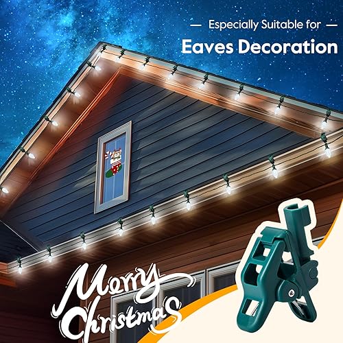 Miniatura 2 de Moonflor Luces LED C9 de Navidad para exteriores con 50 clips de resorte, 50 pies 50 luces LED impermeables de fresa, grado comercial extensible,