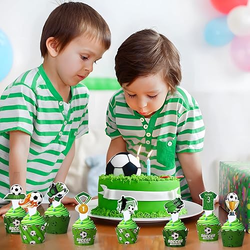 Miniatura 4 de 48 piezas de decoración de cupcakes de fútbol y envoltorios para fiestas de fútbol, decoraciones de cupcakes de fútbol para niños, adolescentes,