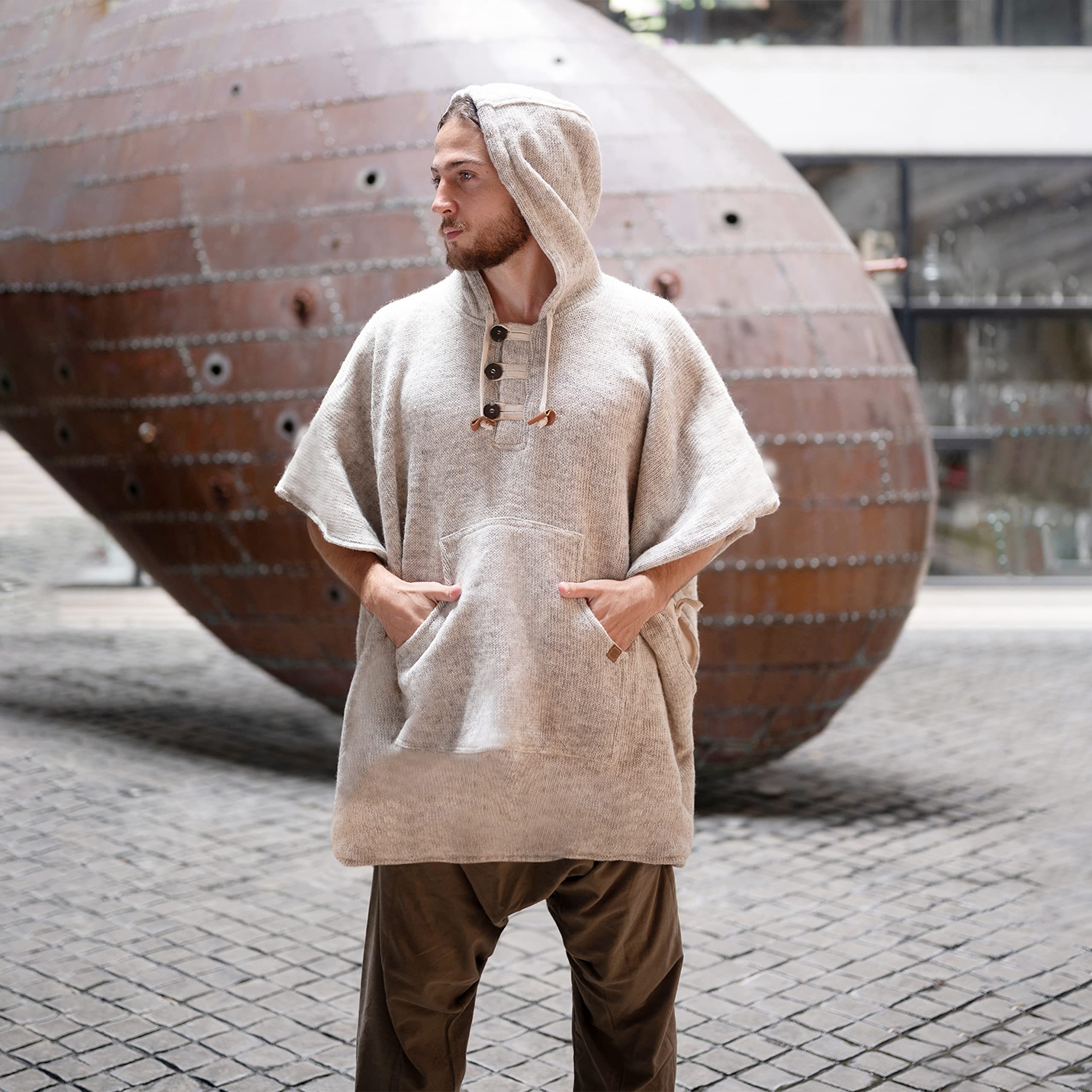 virblatt - Poncho Herren Wolle & Poncho Damen | Wolle &Polarfleece| Herren Poncho Winter Decken Poncho warm Fleece Kapuze