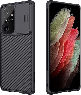 Galaxy S21 Ultra Case with Slide Camera Cover,S21 Ultra Slim Fit Thin Polycarbonate Protective Shockproof Cover, Support Wireless Charging Upgraded Case for Samsung Galaxy S21 Ultra 6.8" Black