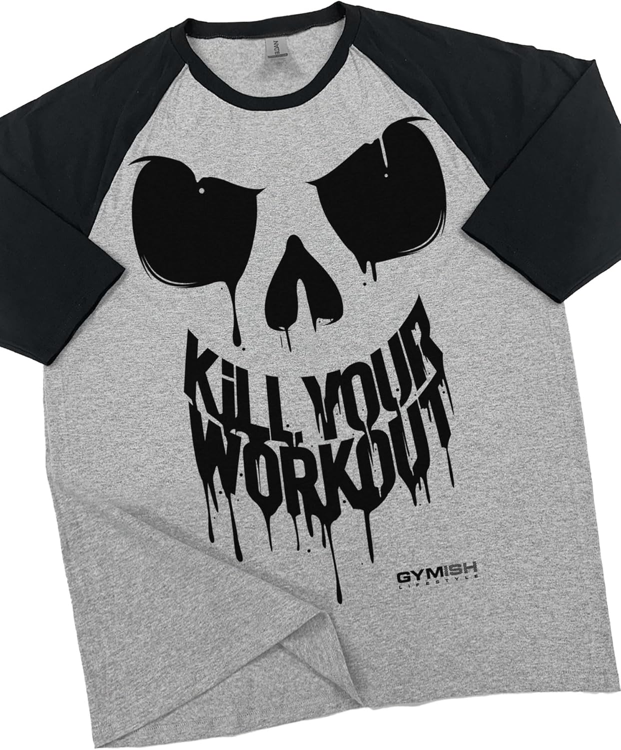 Gymish Lifestyle Kill Your Workout Athletic Raglan Men T-Shirt, Gym Fitness 3/4 Sleeve Shirt