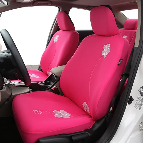 Miniatura 2 de FH Group Juego completo de fundas de asiento de automóvil, fundas de asiento de automóvil, color rosa y negro, funda de asiento trasero dividida,