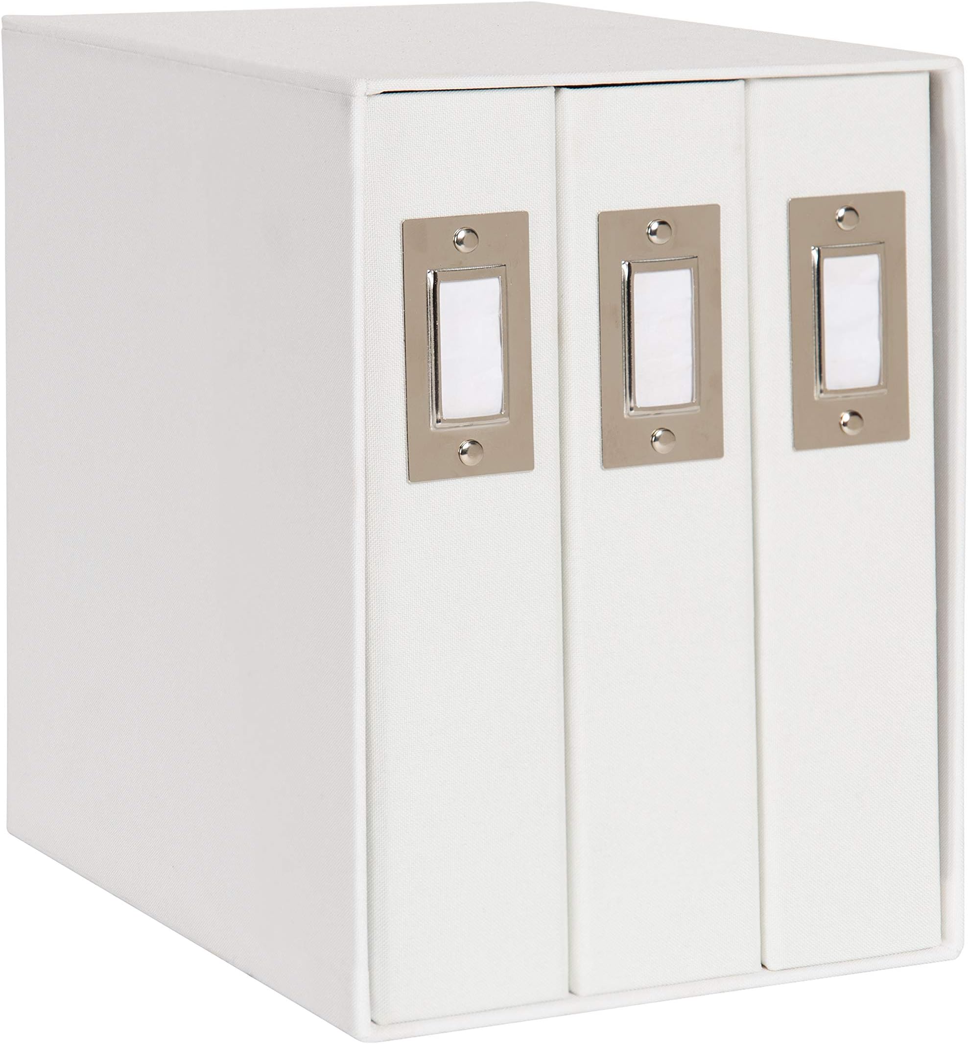 DesignOvation Cydney Set of 3 Fabric Photo Albums in Display Box, Holds 4x6 or 5x7 Photos, Ivory White Linen