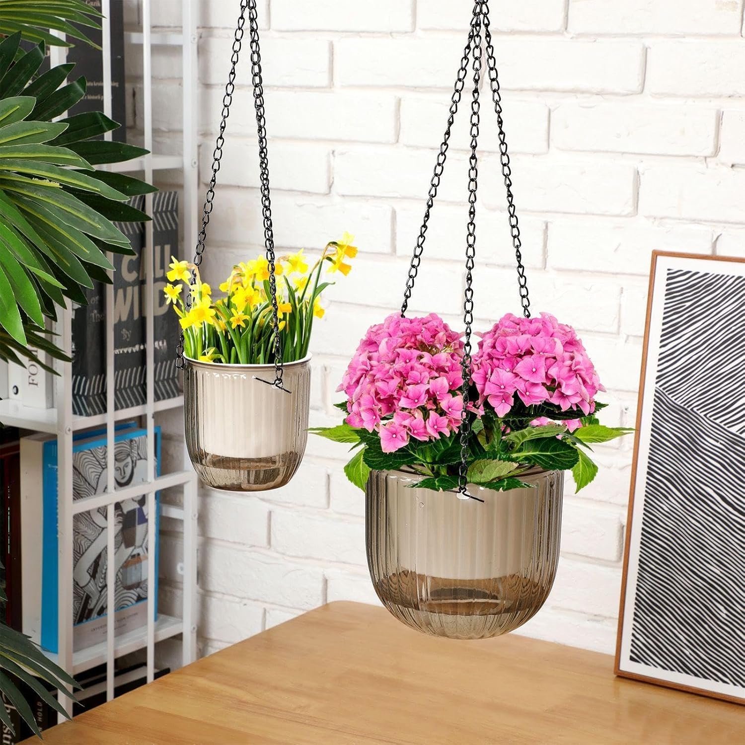 Maxcheck 4 Pcs Self Watering Hanging Planters Indoor Gift 6.5'' 4.5'' Hanging Flower Pots Baskets Outdoor Self Watering Plant with 3hooks Drainage Holes for Home