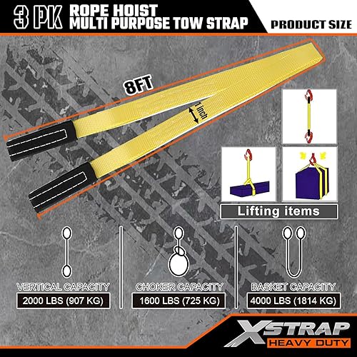Miniatura 3 de XSTRAP - Polipasto para cuerda de 50 pies, 2,000 libras de resistencia a la rotura, para trabajos pesados Negro de 65 pies con eslinga de elevación