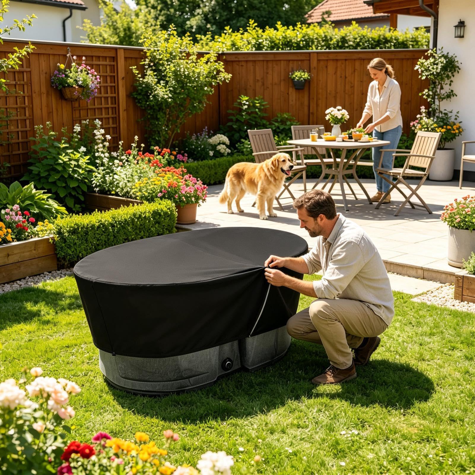 Piccola copertura per piscina, ovale, in tessuto Oxford | Copertura protettiva per piscina, campeggio, esterni, casa, cortile, giardino, terrazza