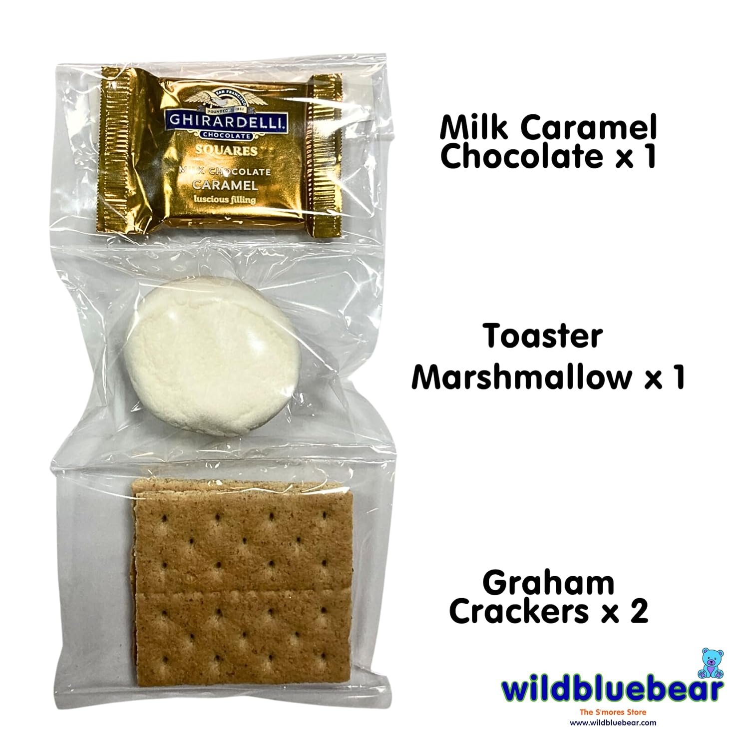 WBB | SMORES KIT STRIP | Individually packaged set : Graham Crackers, Marshmallow, Chocolate | Make delicious smores (25 sets) (Milk Caramel)