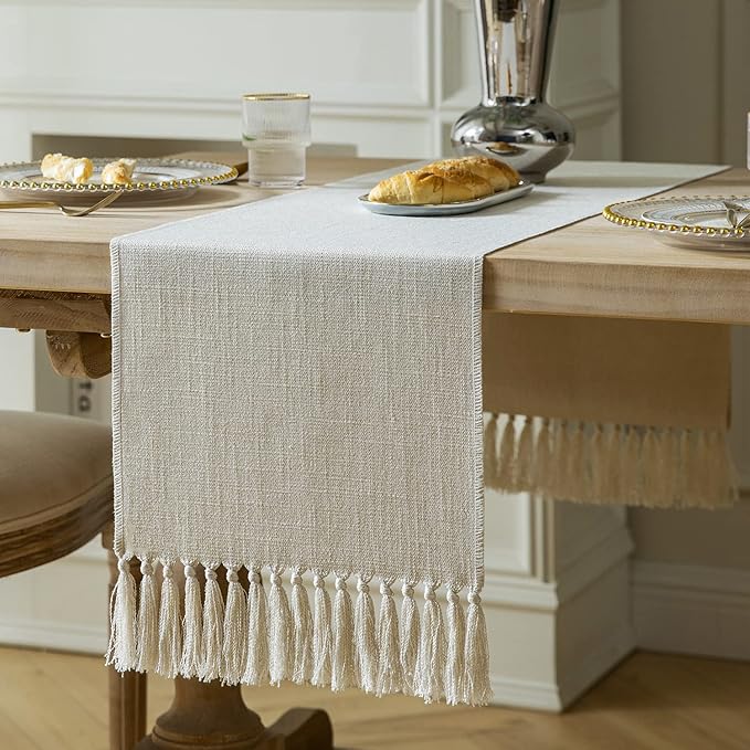 ZeeMart Ivory Table Runners 72 Inches Long, Burlap Linen