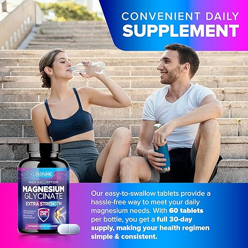 Miniatura 7 de Glicinato de magnesio 250 mg - Suplemento de magnesio quelado de alta absorción - Glicinato de magnesio 100% puro - Apoyo para el estrés, el sueño,