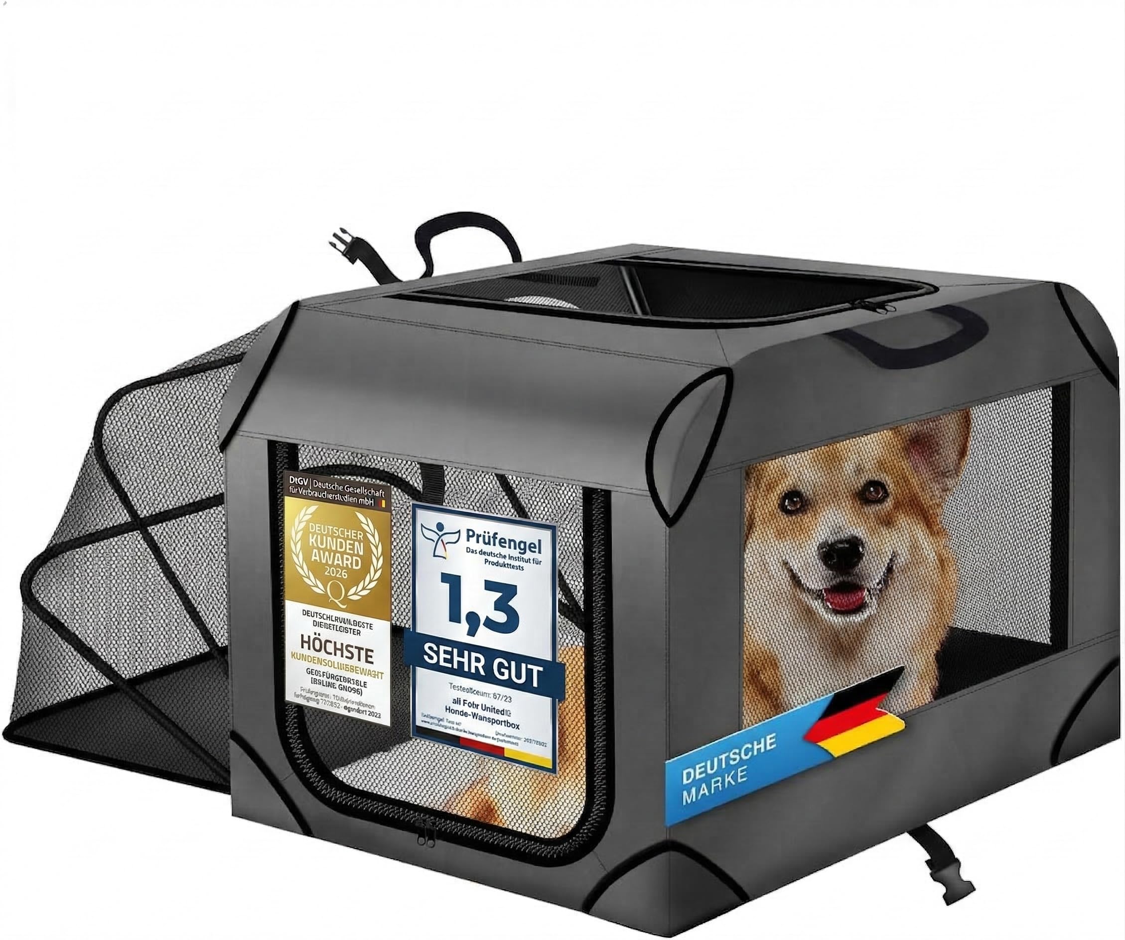 all Pets United® Składana torba transportowa dla psa i kota – 63x43x40 cm | Rozbudowa boczna, wodoodporny nylon Oxford, stalowa rama – idealna do pociągu, samochodu i samolotu