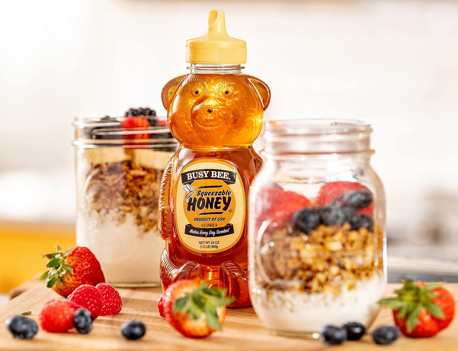 Busy Bee Honey, Grade A Filtered Honey, 24 Ounce, 1.5 LB (Pack of 3 Honey Bears)