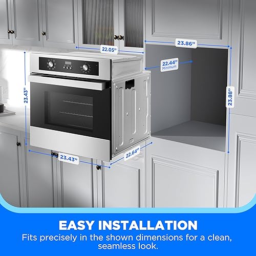 Miniatura 9 de Midea Horno de pared individual mecánico de 24 pulgadas, capacidad de 2.5 pies cúbicos, horno integrado con modos de cocción 8 en 1, acero inoxidable