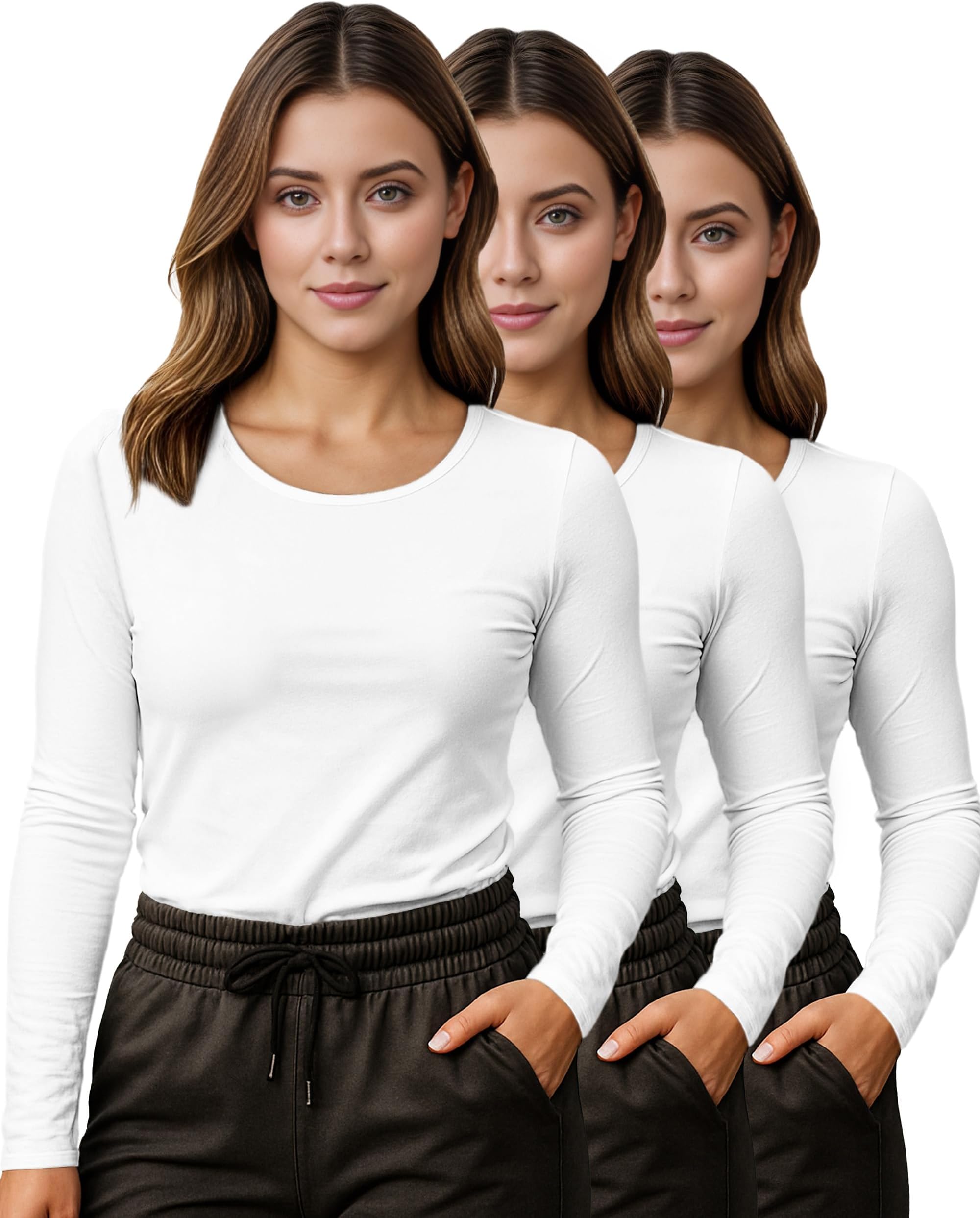 NY Threads 3 Pack Womens Under Scrub Long Sleeve T-Shirt Slim Fit Underscrub Comfort Tee