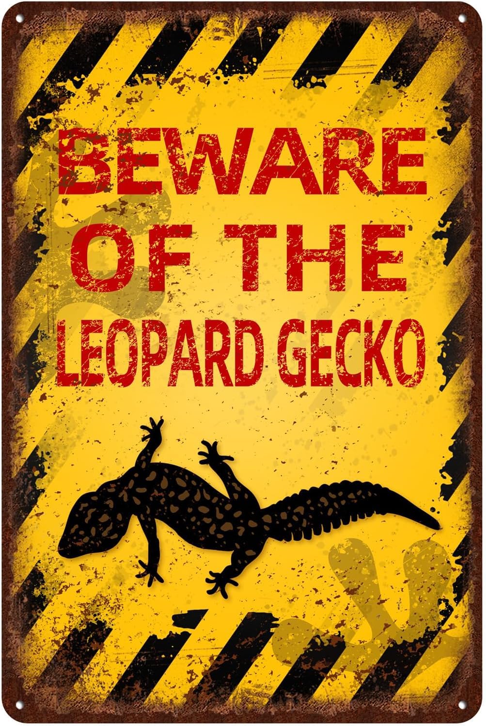 Vintage Leopard Gecko Metal Sign Beware of Leopard Gecko Aluminum Sign Funny Beware Animal Decor 12x8 Inch