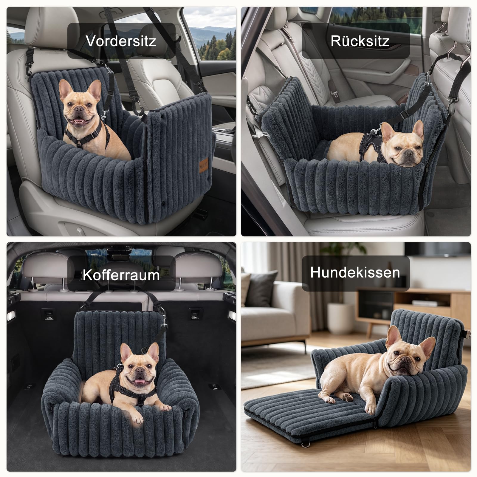 MIXJOY Siège Auto pour Chien, Amovible, pour Chiens de Petite à Moyenne Taille, Laisse Lavable, Rembourrage en Mousse à mémoire de Forme, pour siège arrière et siège Avant, Gris