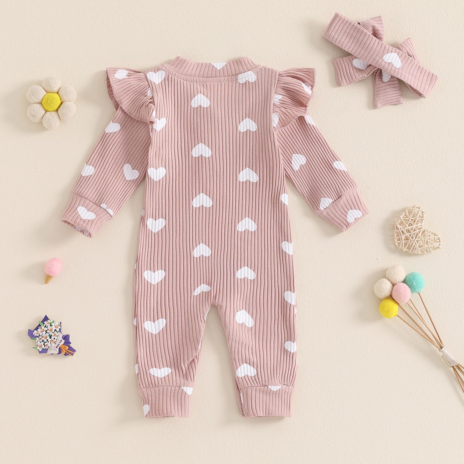 Geagodelia Baby Mädchen Strampler Overall Herz Bogen Outfit Kleidung Babykleidung Neugeborene Weiche Jumpsuit Babystrampler Valentinstag