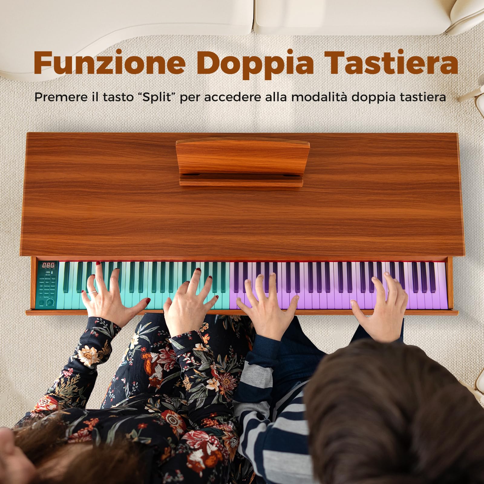 RELAX4LIFE Pianoforte Elettrico con Cassetto con 88 Tasti Pesati ad Azione a Martelletto Graduato, Registrazione e Riproduzione, Pedale Triplo, Doppi Altoparlanti e Tastiera Doppia