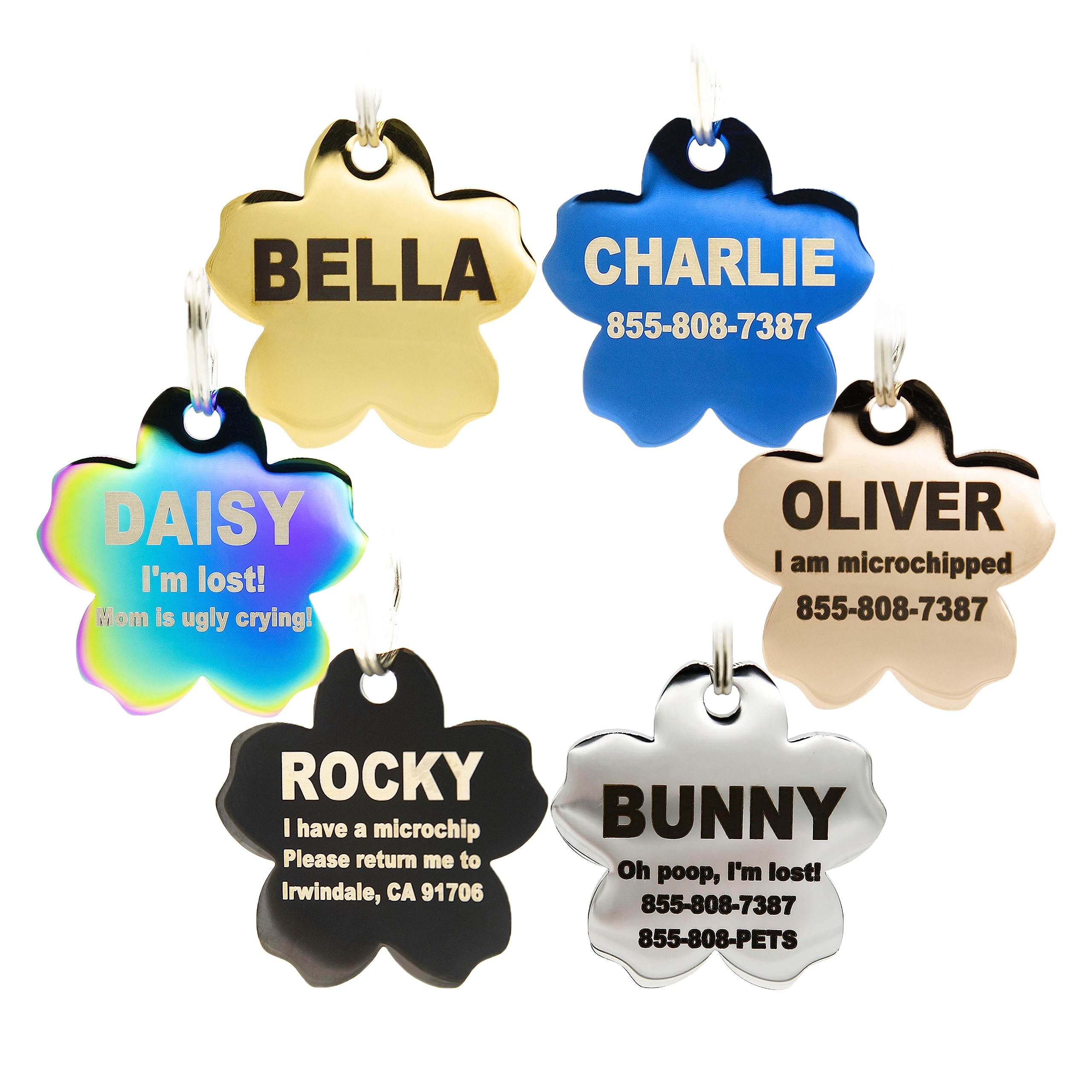 Engraved Dog Tags Personalized - Stainless Steel Engraved Dog Cat ID Tags Front & Back up to 8 Lines of Text Color Plating Gold, Rose Gold, Blue,