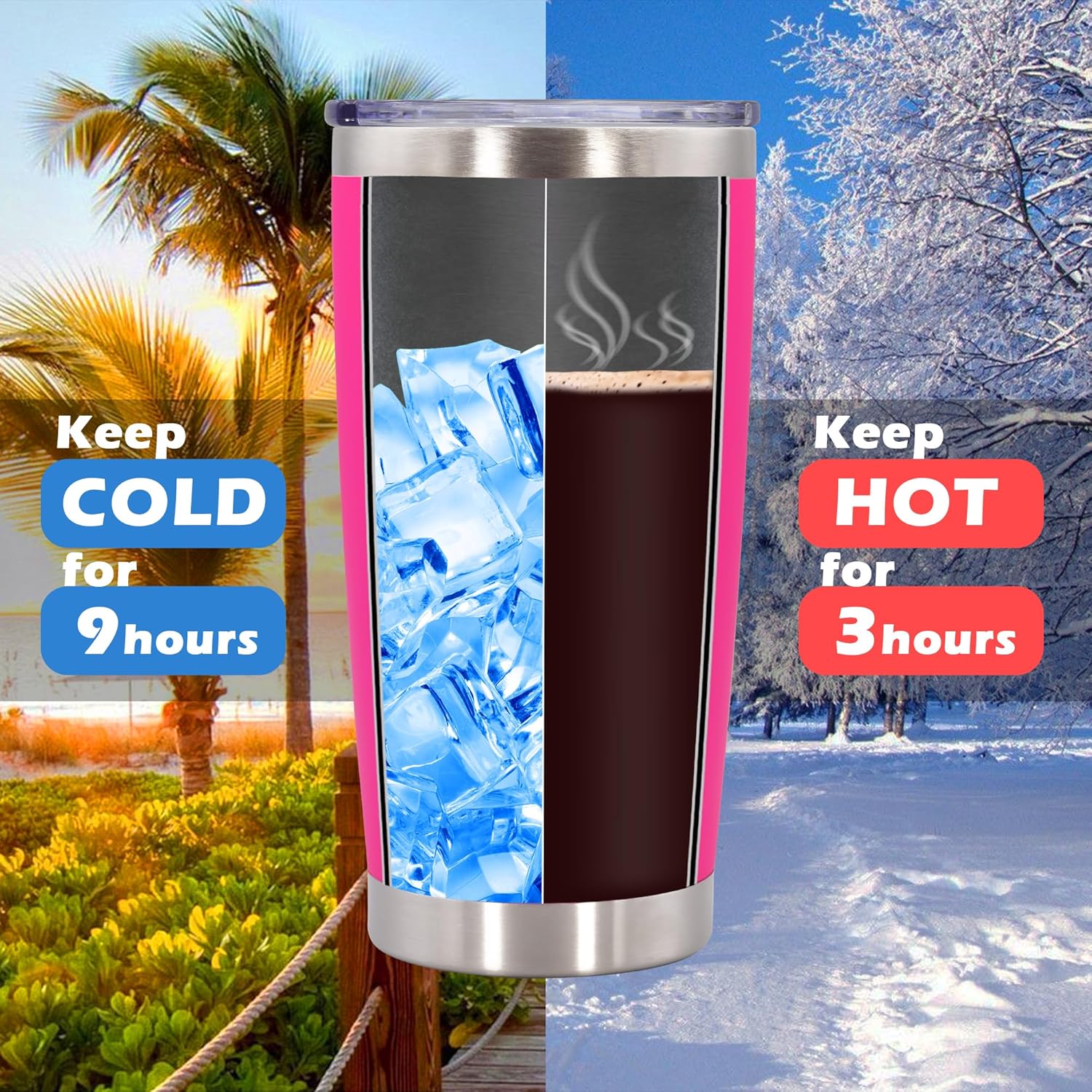 20oz Tumbler Bulk Stainless Steel Tumblers with Lid Vacuum Insulated Double Wall Travel Coffee Mug Powder Coated Tumbler Cup for Hot and Cold Drinks(Hot Pink, 1 pack) - Image 5