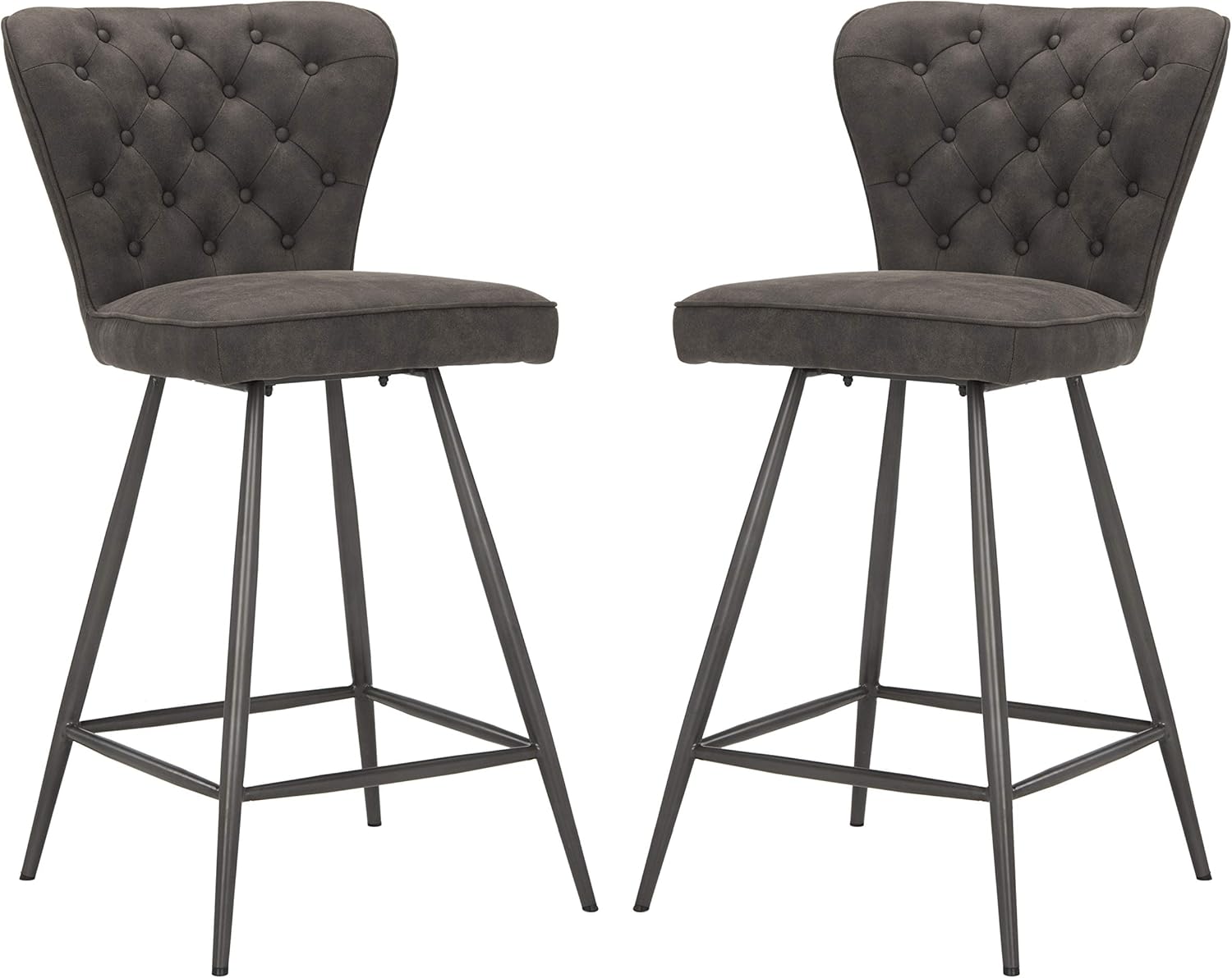 Safavieh FOX1702C-SET2 American Homes Collection Ashby Modern Tufted Swivel Counter Stool, 26", Grey/Black