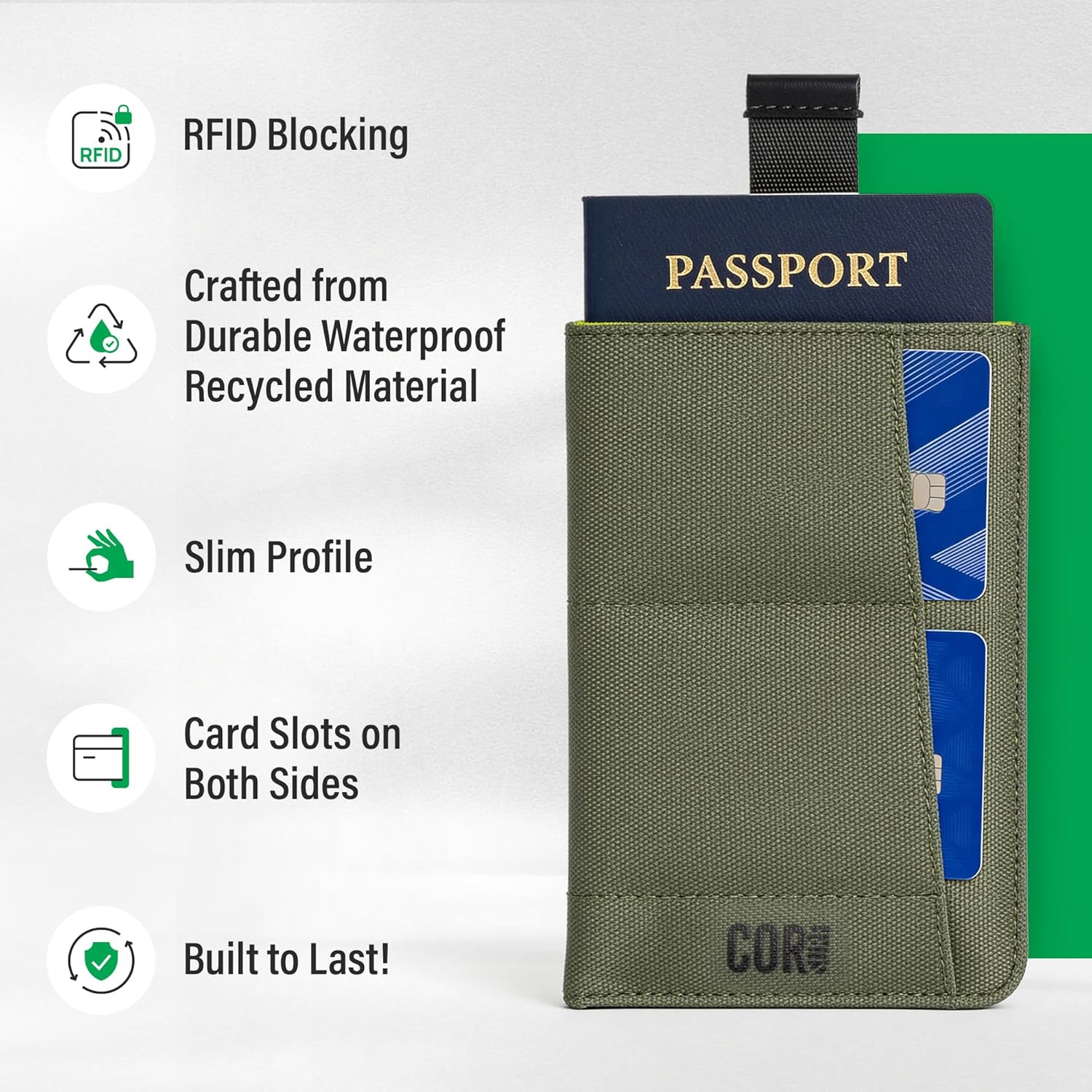 Passport Wallet, RFID Blocking, Waterproof (Green) - Image 2