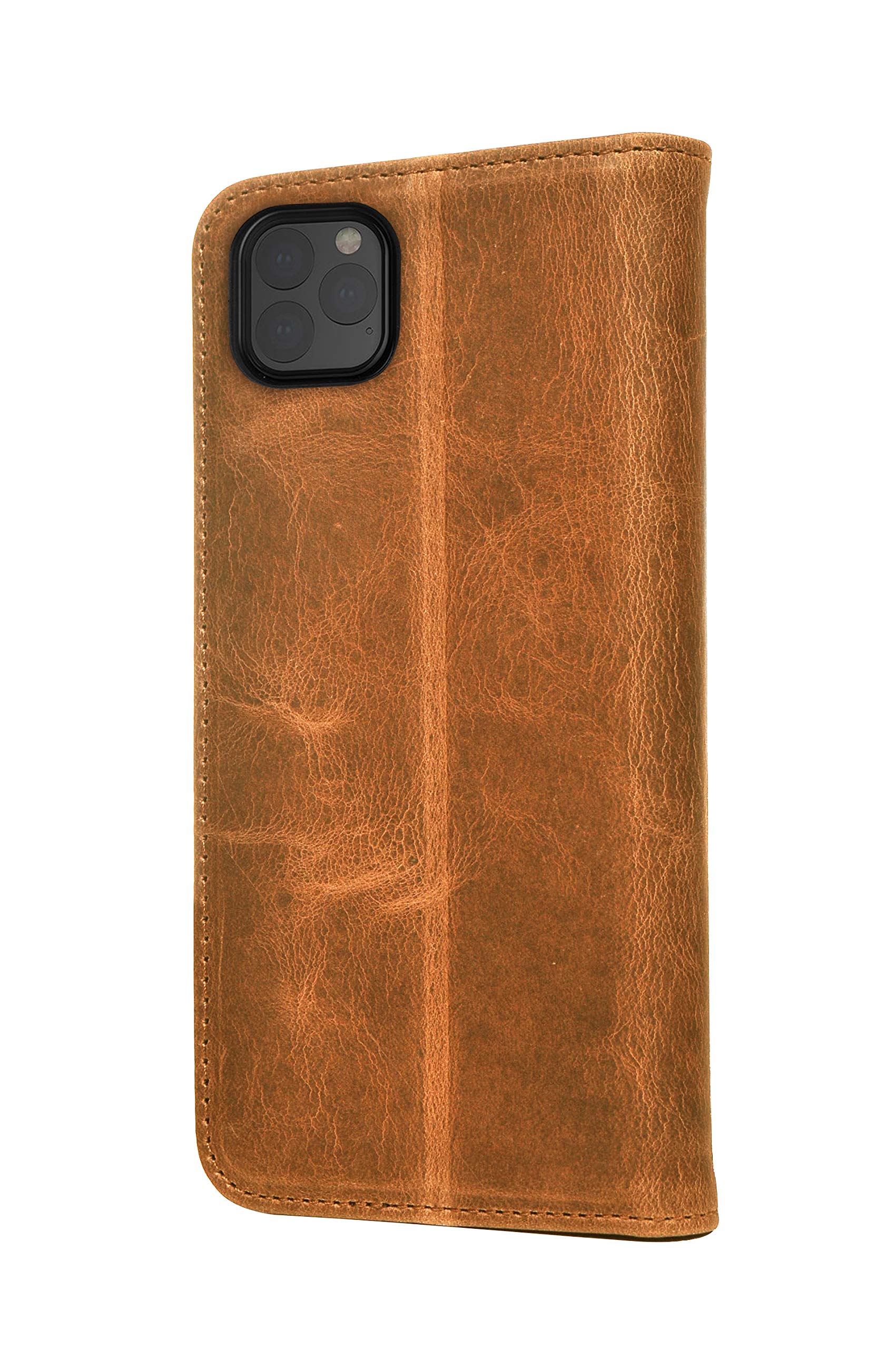 Porter Riley - Leren hoes compatibel met iPhone 16 Pro. Premium echt lederen standhoes/leren tas/portemonnee met kaartsleuven en horizontale standfunctie (chocoladebruin